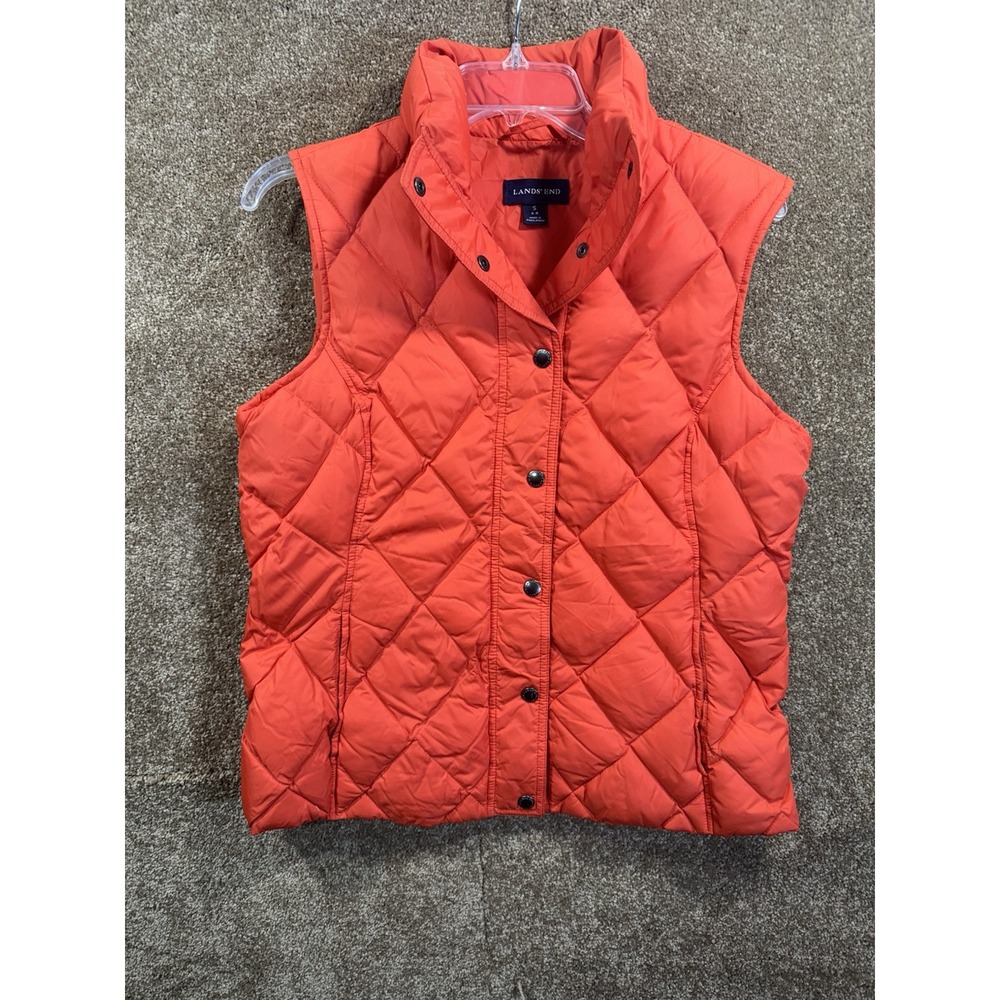 Lands' End Goose Down Quilted Puffer Vest - Orange Women's Small